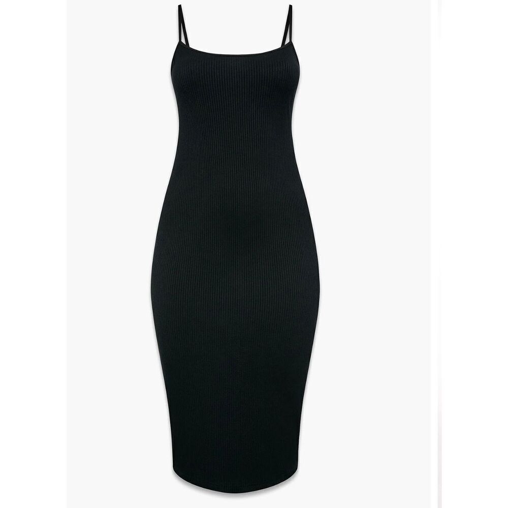 Savage X Fenty Ribbed Black Midi Dress Women’s Size L Caviar Sold Out